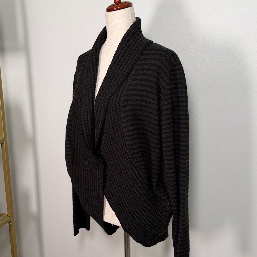 Marina Rinaldi Black Striped Shawl Collar Cardigan